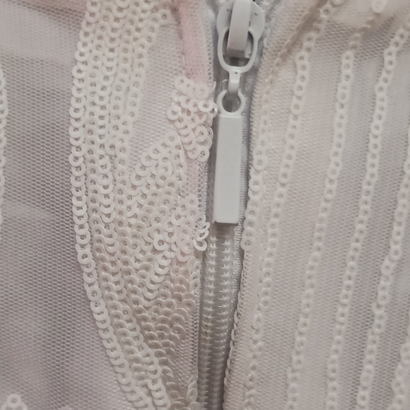 Beaded White Dress Zipper Sequins Puff Sleeve SEE MEASUREMENTS - Picture 11 of 15